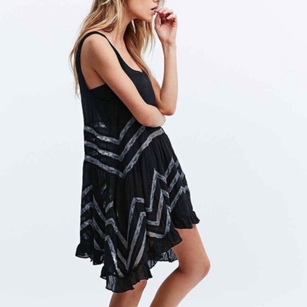 Free People Voile and Lace Trapeze Slip Dress XS Oversized Like New